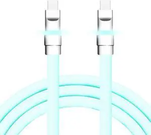 chubbycable Neon Chubby - Fast Charge Cable with Smart Light RGB Color Gradual Light Up LED USB Charging Cable, Light Blue, Type-C to Type-C, 4.9 FT