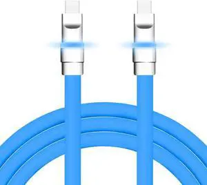 chubbycable Neon Chubby - Fast Charge Cable with Smart Light RGB Color Gradual Light Up LED USB Charging Cable, Blue, Type-C to Type-C, 6.6 FT