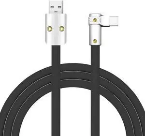 chubbycable FlexElbow Pro - 90deg Design 100W Fast Charge Cable Ultra-Thick Silicone Right Angle USB C Cable Universal Phone Tablets Charging Cord, Black, USB-A to Type-C, 19.6FT