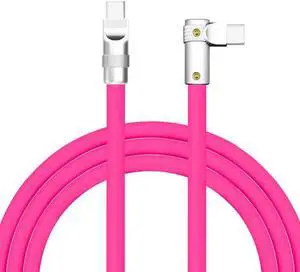 chubbycable FlexElbow Pro - 90deg Design 100W Fast Charge Cable Ultra-Thick Silicone Right Angle USB C Cable Universal Phone Tablets Charging Cord, Rose Red, Type-C to Type-C, 4.9FT