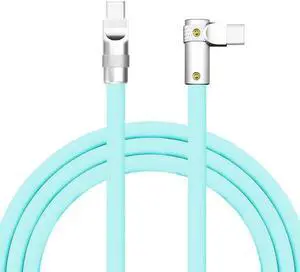 chubbycable FlexElbow Pro - 90deg Design 100W Fast Charge Cable Ultra-Thick Silicone Right Angle USB C Cable Universal Phone Tablets Charging Cord, Light Blue, Type-C to Type-C, 4.9FT