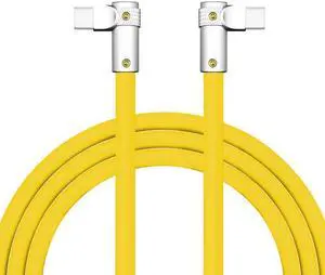 chubbycable FlexElbow Pro - 90deg Design 100W Fast Charge Cable Ultra-Thick Silicone Right Angle USB C Cable Universal Phone Tablets Charging Cord, Yellow, Double Elbow Type C to Type C, 19.6FT
