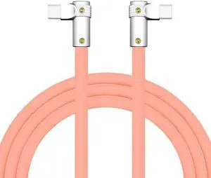 chubbycable FlexElbow Pro - 90deg Design 100W Fast Charge Cable Ultra-Thick Silicone Right Angle USB C Cable Universal Phone Tablets Charging Cord, Pink, Double Elbow Type C to Type C, 16.4FT