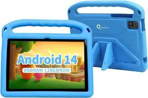 CWOWDEFU Kids Tablet, 10-inch Android 14 Tablet for Kids with Protective Case, Kids Pad has 6000 mAh, 8(4+4) GB RAM, 128 GB ROM, WiFi 6, Bluetooth 5.0, Gift for Children