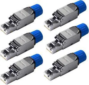 Davonpha Cat8 Toolless RJ45 Connector,Zinc Alloy Shielded Ethernet Termination Plugs for 2000MHz 2GHz 40G Double Shielded Solid LAN Cable Cat7 Cat8 22AWG-24AWG,Tool Less (Connector 6-Pack)
