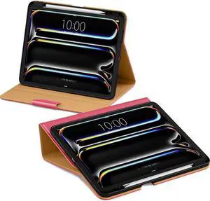 DTTO for iPad Pro 13 Inch M4 Case with Pencil Holder, Premium Leather Business Folio Stand Smart Cover, Auto Wake/Sleep, Magnetic Clasp, Multiple Angles, Rose Pink