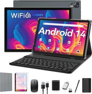 Android 14 Tablet 10 inch 2025 Latest WiFi 6 with Octa-Core Processor,7000mAh,8GB RAM+64/1TB ROM Storage,13MP+8MP Camera/GMS Certification/Bluetooth 5.0,Tablet with Keyboard/Case/Mouse/Stylus/Gray