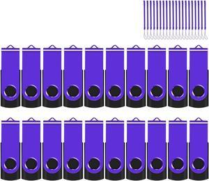 EASTBULL Flash Drive Bulk 4GB USB 20 Pack with Lanyards USB 2.0 Thumb Drive Bulk Memory Stick Swivel Pen Drive for Storage and Backup 4 GB 20 Pack, Purple