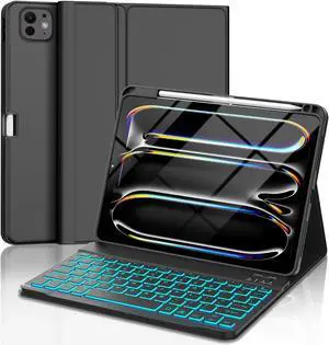 FARYODI iPad Pro 11 inch Case with Keyboard (M4, 2024), Wireless Magnetic 7 Color Backlit Keyboard, Smart Folio Cover with Pencil Holder, Auto Sleep/Wake, for iPad 11 Pro 2024 (M4) - Black
