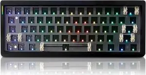 FKZ GMK61 60% Keyboard Kit,Hot Swappable PCB Custom RGB Gaming Keyboard Tri-Mode BT5.0/2.4Ghz/USB-C Wired Barebones Keyboard Gasket Mount 61 Keys Programmable Mechanical Keyboard DIY Kit (Black)