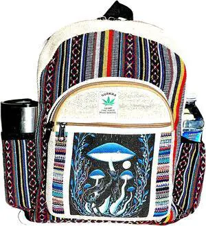 Himalayan Craft Hemp Cotton Backpack Handmade Unique Design 14 IN Large Hippie, Festival, Hiking,Tablet & Laptop Himalayan Backpack Bag - Handmade In Mt. Everest Country Nepal