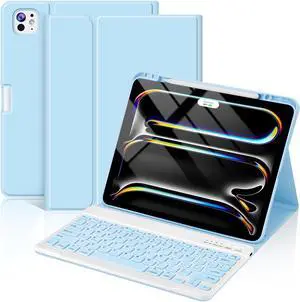 FUWANG Keyboard Case for iPad Pro 13 Inch (M4) 2024, Magnetic Detachable for iPad Pro 13 inch Case 2024 with Keyboard - Wireless Color Keys Keyboard Case for iPad Pro 13 inch with Pencil Holder, Blue
