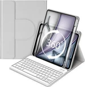 GOOJODOQ Keyboard Case for iPad Air 6 13-inch 2024 M2,iPad Pro 12.9 inch 6th/5th/4th/3rd Gen,360 Rotating Case and Magnetic Detachable Keyboard with Pencil Holder,Portrait/Landscape Modes-Grey