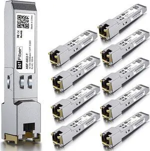 10 Pack Auto-Negotiation SFP to RJ45 Module, 10/100/1000BASE-T Ethernet Transceiver for Cisco GLC-T(10/100/1000)/SFP-GE-T(10/100/1000), Cisco Meraki, Cat5e, 100m (328 Ft)