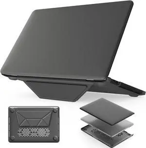 HXCASEAC Case Compatible with MacBook Pro 13 inch Case 2022 2020 with Foldable Stand, Anti-Scratching Protective Hard Shell Cover forA2338, A2289, A2251, A2159, A1989 PU Leather, Gray