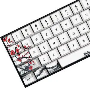 JSJT Custom Keycap-Keycaps 60 Percent, Suitable for GK61/GK64/RK61/Anne/GH60 /ALT61 Mechanical Keyboards, 71 Key Set, OEM Profile PBT Keycaps with Keycap Puller (Plum Blossom Keycaps)
