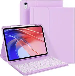 kenke for iPad 10th Generation case with Keyboard (10.9 Inch, 2022) - 7 Colors Backlit Folio Detachable Wireless Bluetooth Keyboard, Flip Case with Pencil Holder for iPad 10th Gen, Light Purple