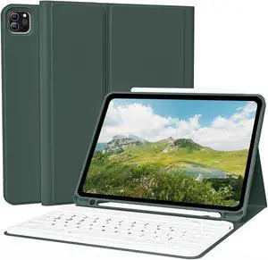 KVTVOU Keyboard Case for iPad Pro 11 Inch 4th Generation/Pro 3rd Gen/Pro 2nd Gen with Pencil Holder, Folio Detachable Wireless Bluetooth Keyboard & Flip Stand Case for iPad Pro 11 Inch, Dark Green