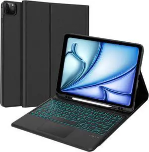 KVAGO Keyboard Case for iPad Pro 12.9 inch 6th/5th/4th/3rd Generation & iPad Air 13 inch (M3/M2, 2025/2024), 7 Color Backlit, Multi-Touch Trackpad, Detachable Keyboard Cover with Pencil Holder, Black