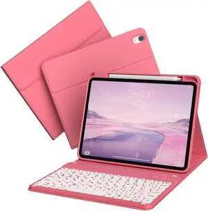 KVTVOU for iPad 10th Generation Case with Keyboard (10.9 Inch, 2022) - 7 Colors Backlit Wireless Magnetic Detachable Folio Keyboard, Flip Cover with Pencil Holder for iPad 10th Gen, Watermelon Red