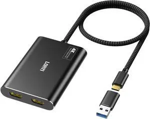 Loryi DisplayLink USB/USB-C to Dual HDMI Adapter 4K@60Hz HDMI Splitter for M1/M2/M3 Mac, Supports Extended Mode, Multiple Monitor Compatible with Windows,Mac OSDriver Required