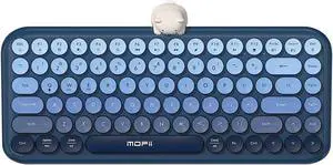 Colorful Wireless Keyboard with Magnetic Bear, Bluetooth/2.4G Dual Mode, Compact TKL Quiet Membrane Keyboard, Cute Gradient Retro Round Keycaps, Compatible with PC/Laptop/Tablet/Smartphone (Blue)