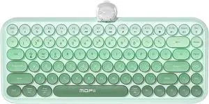Colorful Wireless Keyboard with Magnetic Bear, Bluetooth/2.4G Dual Mode, Compact TKL Quiet Membrane Keyboard, Cute Gradient Retro Round Keycaps, Compatible with PC/Laptop/Tablet/Smartphone (Green)