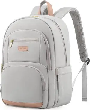 LOVEVOOK Travel Laptop Backpack for Women, Waterproof Work Backpack Fits 15.6 Inch Laptop, Large Computer Backpack for College, Grey