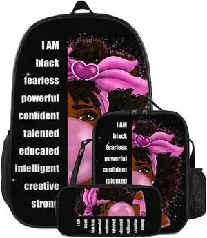 Maynofu African Black Girl Backpack for School Bag Teen girls Bookbag Set Laptop Bag With Lunch Box and Pencil Case