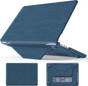 MEEgoodo for M4 MacBook Pro 14 inch Case 2024 2023 2021,Fabric Kickstand Cover Fit Model A3112/A3401/A3185/A2918/A2992/A2779/A2442 M3 M2 M1 Pro/Max with TPU Keyboard&Webcam Cover&OTG Adapter,Navy Blue