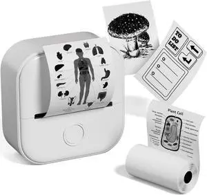 Memoqueen Mini Pocket Printer T02 Sticker Printer-Bluetooth Thermal Photo Printer Mini Portable Pocket Printer, Great for DIY Journal, Memo, Sticker and Notes, Compatible with iOS & Android, White