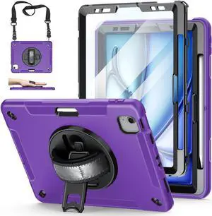 Case for iPad Air 6th/ 5th/ 4th Generation (2024/2022/2020): Cover for iPad Air 11 Inch M2 /iPad 10.9 Inch with Screen Protector- Stand- Handle- Shoulder Strap- Pencil Holder- Purple