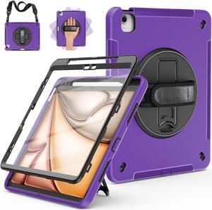 Miesherk Case for iPad Air 13 Inch 2024, iPad Air 13 Inch Case with Built-in Screen Protector, 360deg Rotating Stand, Pencil Holder, Adjustable Shoulder Strap, Purple