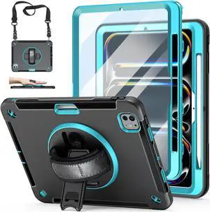 Case for iPad Pro 13 Inch 7th Generation 2024: Military Grade Cover for iPad Pro 13" (M4) W/Screen Protector - Stand - Handle - Shoulder Strap - Pencil Holder-Mint Green