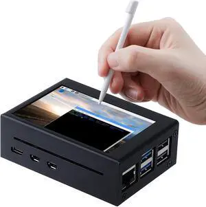 Metal Protective Case for Raspberry Pi 5 with Fan Cooling, Metal case for Raspberry pi 5 with 3.5 Inch LCD Touch Screen TFT Display for Raspberry Pi 5,Raspberry pi 5 Screen LCD Display (No Pi Board)