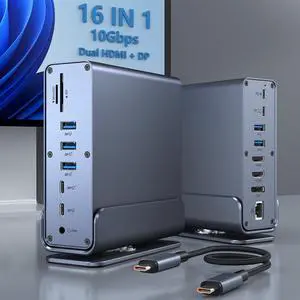 USB C Docking Station Triple Display Dual HDMI + DP for Windows and Mac, Universal 10Gbps USB C Laptop Docking Station with 2 HDMI+ Display, Gigabit Ethernet, 7 USB Ports, 100W PD, SD/TF, 3.5 mm Audio