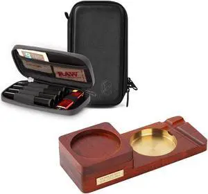 Storage Case with 4 Tubes, King Size Medicine Locking Bag Storage Container and Wooden Cigar Ashtray with Whiskey Glass Tray