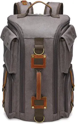 peacechaos Vintage Canvas Travel Backpack, Casual Daypack for 17" Laptop Satchel College Rucksack Hiking Sports Bag