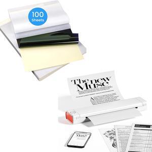 Phomemo M08F Portable Thermal Printer for Travel & Tattoo Transfer Paper - 100 Sheets A4 Size, Bluetooth Wireless Inkless Thermal Printers