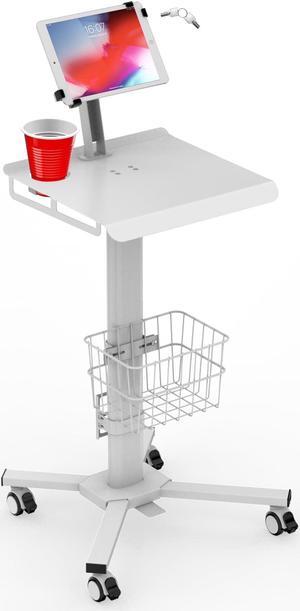 Pinikox Mobile Medical Cart Compatible With 9.7-12.9" iPad, Rolling Workstation for Hospital, Clinic, Library, Restaurant, Tablet Floor Stand