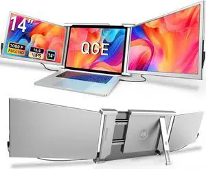 QGE Laptop Screen Extender, 14" 1080P FHD Triple Monitor for Laptop Extension- 315°Rotate Portable Dual Monitor Screen for 13.3-16.5" Laptops Type-C/HDMI/USB-A Plug & Play for Wins/Mac/Chro