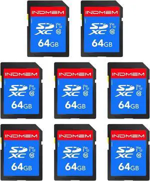INDMEM SD Card 64GB 8-Pack, Class 10 64GB High Speed up to 90M/S Full HD Video Flash Memory Card MLC Standard Secure Digital Cards Camera Cards