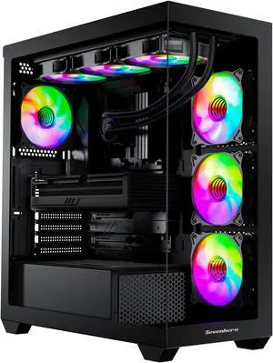 Sevenhero EL2 Mid-Tower Gaming Computer Case, ATX PC Case with 3X 120mm ARGB Fans, Dual-Chamber Design, Supports 2X 360mm Radiators, 400mm GPU, Panoramic Tempered Glass Panels, Black