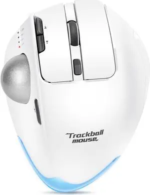 TRELC Wireless Trackball Mouse, Ergonomic Rollerball Mouse with 4800 DPI/7 Programmable Buttons, Thumb Control Mice, Rechargeable Optical Mouse for 3 Devices, for Windows, PC, Laptop, Tablet (White)