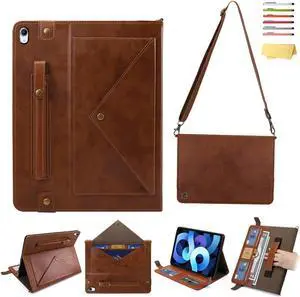 UUcovers Crossbody Handbag Case for iPad 10th Generation 10.9 inch 2022, with Pencil Holder [Shoulder Strap/Hand Strap] Card Pockets/Folio Stand Envelope Slim PU Leather Magnetic Wallet Cover,Coffee
