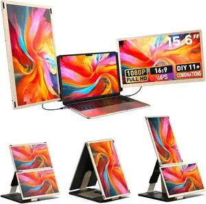 Laptop Screen Extender 15.6-inch, 1080P FHD Portable Monitor with 120% sRGB, 235degRotation Detachable Screen, Plug & Play, Triple Screen Laptop Monitor Extender Compatible with Windows, Mac, Chrome