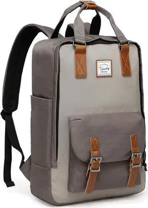 VASCHY School Backpack for Men and Women, Unisex Vintage Water Resistant Casual Daypack Rucksack Bookbag for College Fits 15inch Laptop Backpack Gray