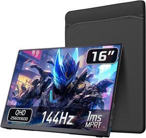 VOKENSU Portable Monitor 2K 144Hz, 16" 2560x1600 QHD Portable Gaming Monitor HDR FreeSync, Ultra Slim Travel Monitor w/Kickstand & Speaker, External Screen for Laptop Switch Xbox PS5/4