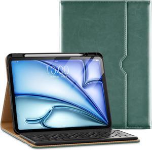 VIKESI Keyboard Case for iPad Pro 13-inch (M4) 2024, Premium Leather Smart Cover, Built-in Breathing Light, Function Row, Pencil Holder, Hand Strap, Card Slots - Green