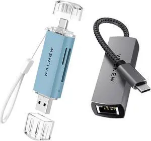 WALNEW 1pc USB C to 2.5Gbps Ethernet Adapter & 1pc SD Card Reader